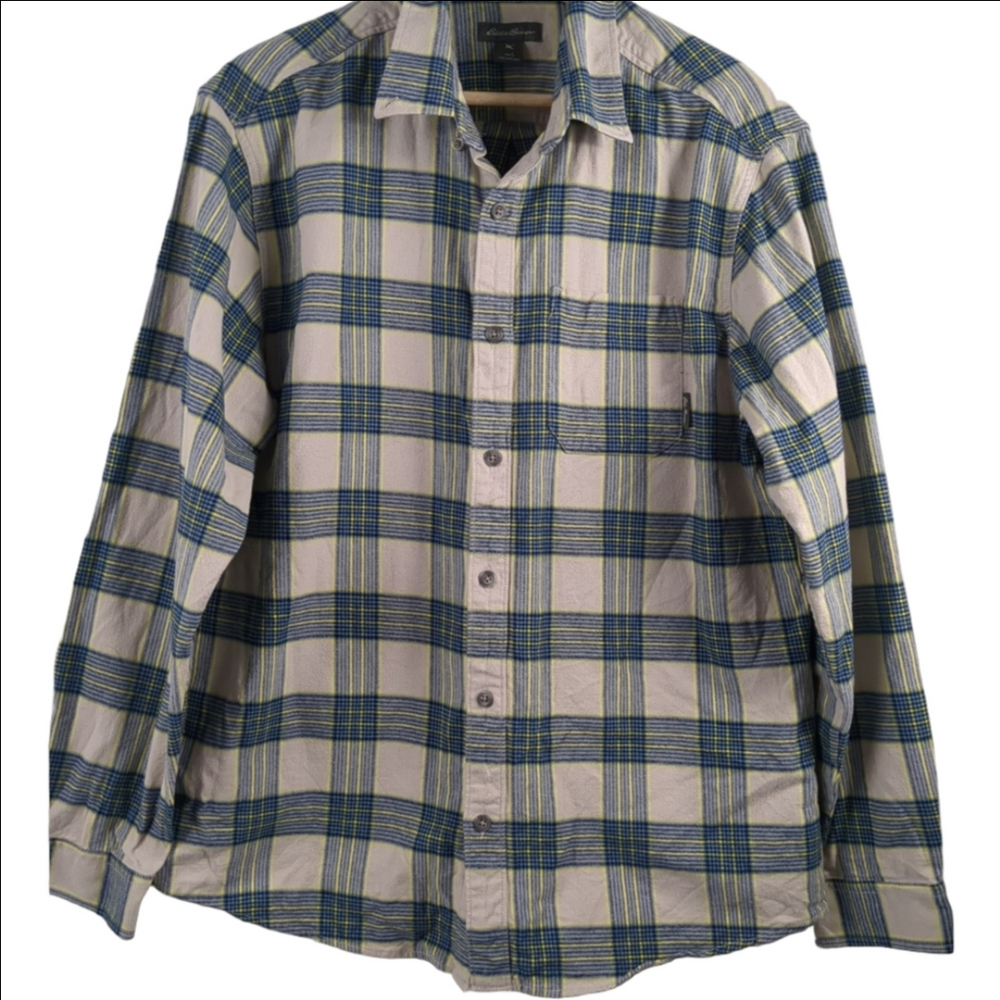 Eddie Bauer Plaid Flannel Shirt Mens L Blue Red Button Up